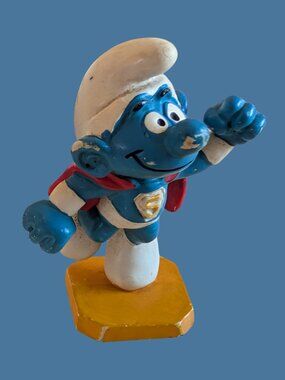 10/$25 Vintage Bully Smurferman (Superman Smurf) PVC Figure